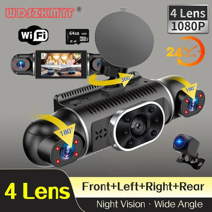 4Channels Car DVR 1080P Video Recorder WIFI APP Dash Cam for Cars Night Vision Rear View camera 24H Hardware Kit Car Assecories