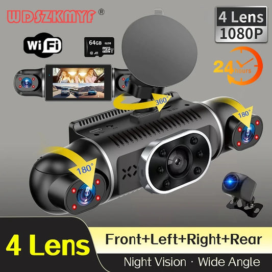 4Channels Car DVR 1080P Video Recorder WIFI APP Dash Cam for Cars Night Vision Rear View camera 24H Hardware Kit Car Assecories