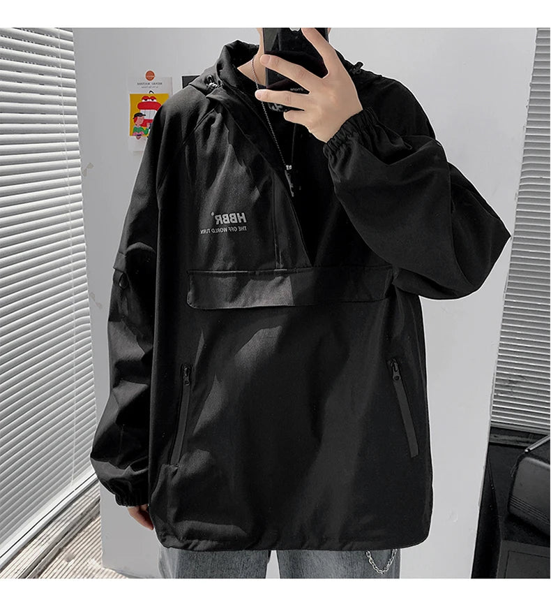 2024 New Autumn Streetwear Men Jackets Zipper Up Jacket Windbreaker Harajuku Thin Coats Loose Harajuku Oversized Outwear