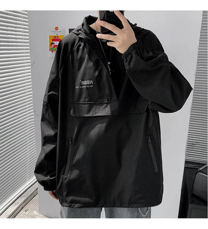 2024 New Autumn Streetwear Men Jackets Zipper Up Jacket Windbreaker Harajuku Thin Coats Loose Harajuku Oversized Outwear