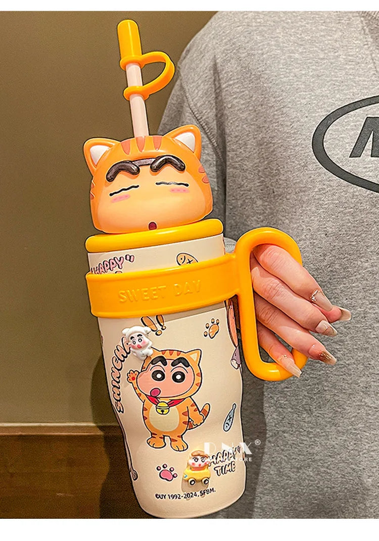 800Ml Crayon Shin-Chan 316 Stainless Steel Thermos Cup Cute Cartoon Doll Couple Water Cup Large Capacity Straw Cup Gift Toys