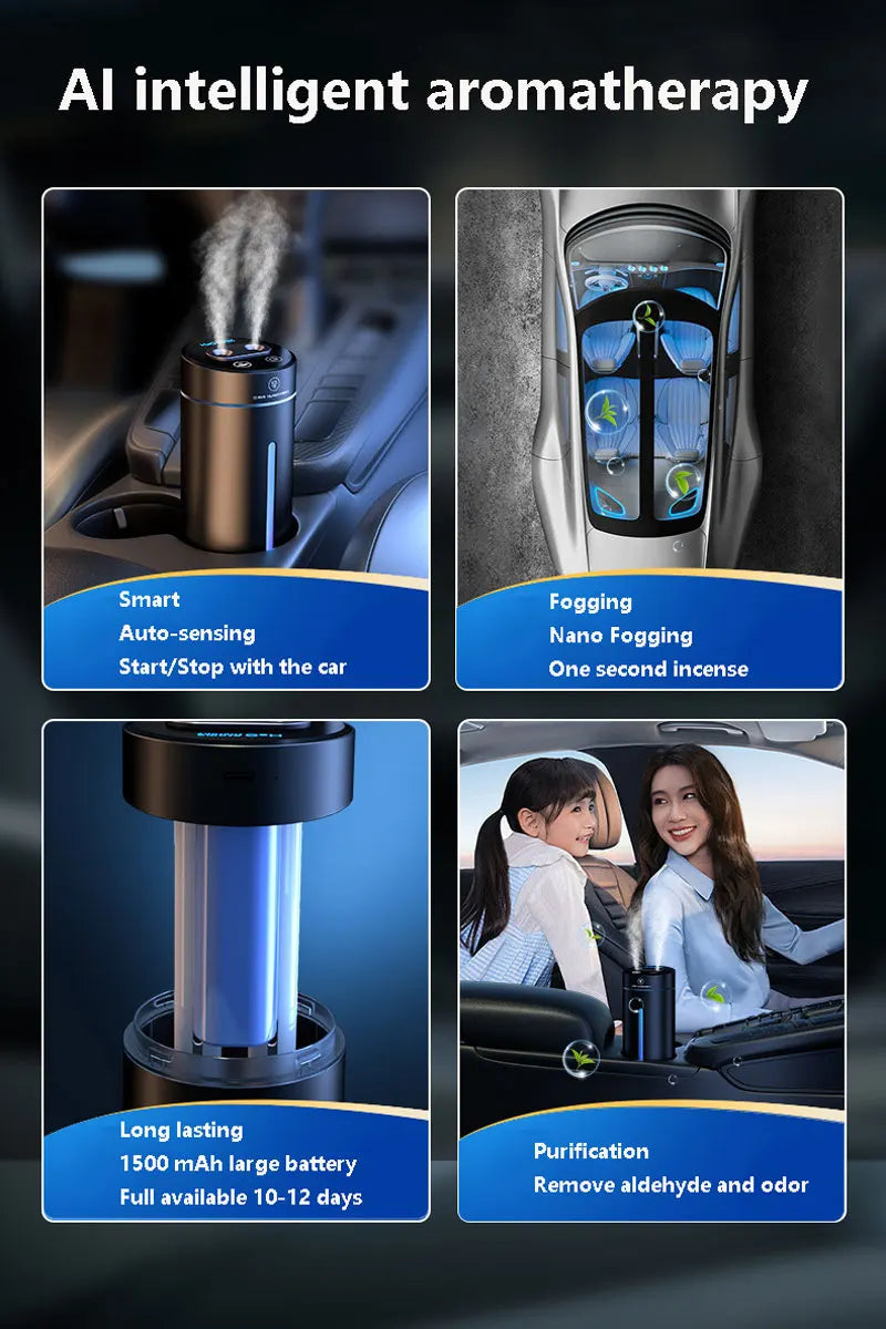 Vehicle Humidifier H2O Ultrasonic Spray 200ML Smart Work Usb 1500mah Wireless Perfume Aroma Diffuser Visable Dual Humidification