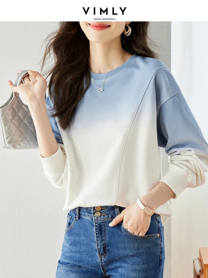 VIMLY Loose Gradient Sweatshirts for Women  Autumn Fashion Casual Round Neck Pullovers Long Sleeve Tops Female Clothes M2967