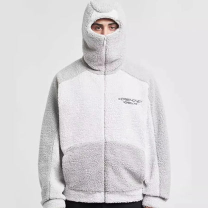 Manteau d'hiver en laine d'agneau pour homme, chaud, épais, mode décontractée, lettre brodée, capuche, ample, fermeture éclair, poche, veste en fausse peau de mouton