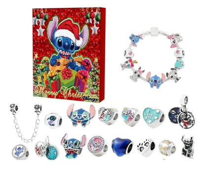 Stitch Mickey Christmas Advent Calendar Disney Bracelets 24 Days Xmas Countdown Calendar Diy Jewelry Making Kit For Girl Gift