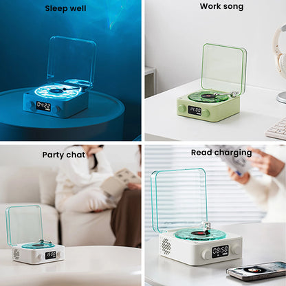 Haut-parleur Bluetooth Waves Vinyl Player avec bruit blanc, haut-parleur rétro pour platine vinyle, aide au sommeil, haut-parleur en forme de Vitrola avec lumière RVB