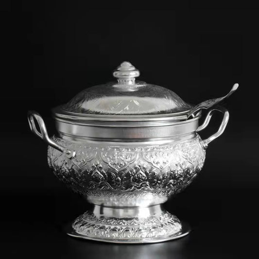 Thai Tom Yum Soup Pot Tall Feet Tin Pan Soup Dessert Container With Spoon Home Decoration Thai Tableware For Kitchen