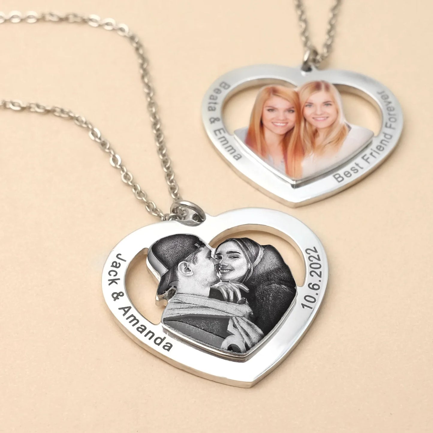 Personalized Photo Necklaces Custom Name Necklace Heart Pendant Chain Jewelry for For Lovers Family Friend Anniversary Gift