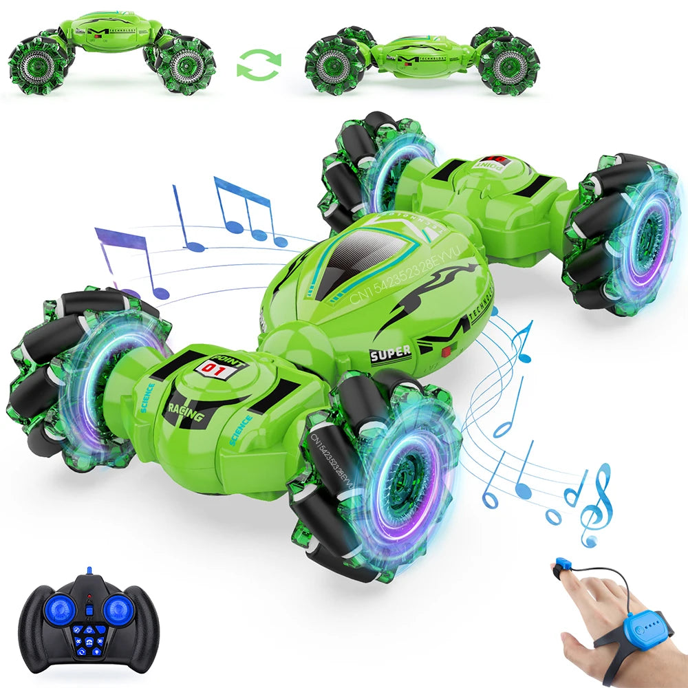 Coche acrobático todoterreno con control remoto, escala 1:18, con luz y música, para carretera, con sensor de gestos y rotación, para niños