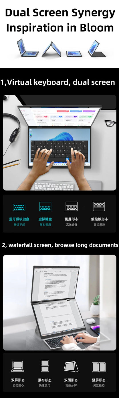 Computadora portátil con pantalla táctil dual de 14 pulgadas y 14 pulgadas, procesador Intel N95, computadora portátil para juegos, DDR4, 16 GB, 1 TB SSD
