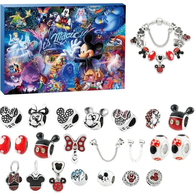 Stitch Mickey Christmas Advent Calendar Disney Bracelets 24 Days Xmas Countdown Calendar Diy Jewelry Making Kit For Girl Gift