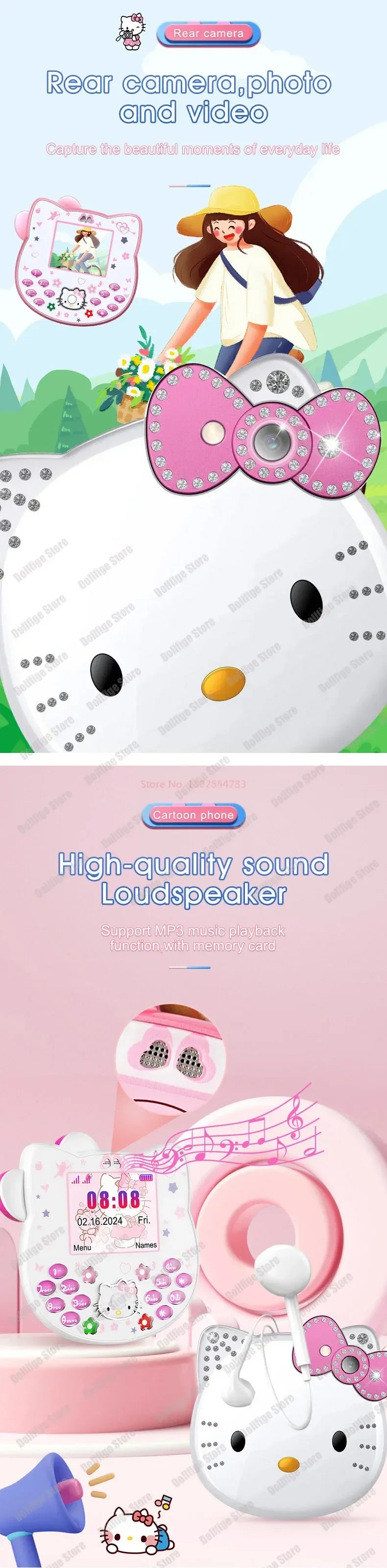 Original Sanrio Hello Kitty Cute Mini Phone Cartoon Kids Taiml Kawaii Phone Birthday Festival Fashion Children Girls Gifts Toys