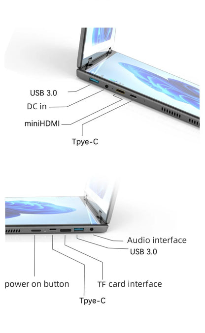 Computadora portátil con pantalla táctil dual de 14 pulgadas y 14 pulgadas, procesador Intel N95, computadora portátil para juegos, DDR4, 16 GB, 1 TB SSD