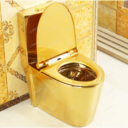 ~Venta caliente de artículos sanitarios dorados para baño, inodoro de cerámica de una pieza montado en el piso, chapado en oro
