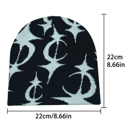 2024 New Knitted Hat Front And Back Jacquard Star Pattern, Street Fashion Trend Personality Skullcap Adult Hat