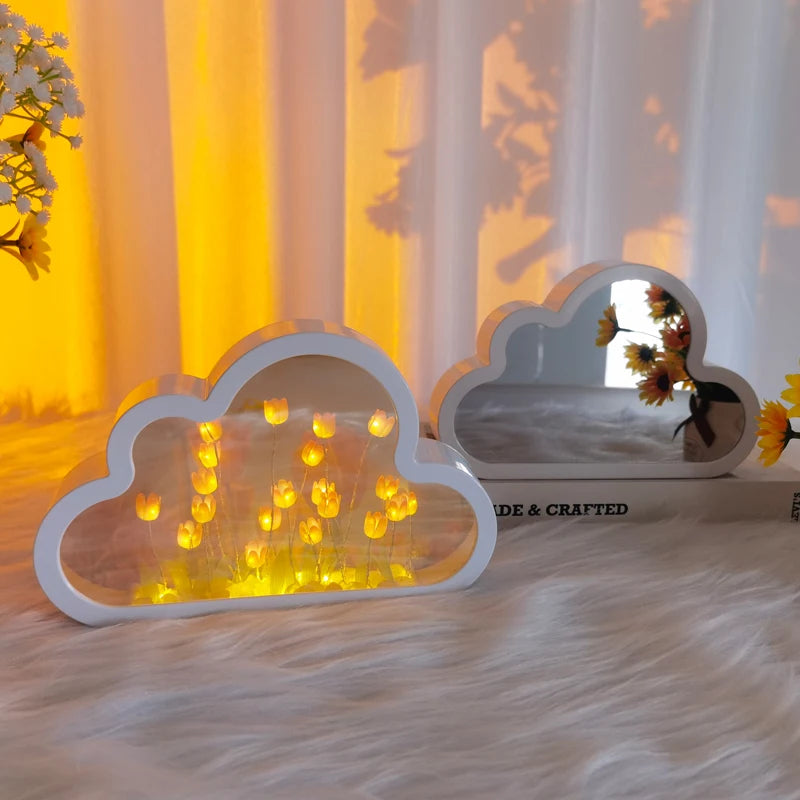 Tulip Light Cloud Mirror Table Lamps Lights Tulips Floral Lamp Nightlight DIY Material Accessories Decorations Wedding Gift