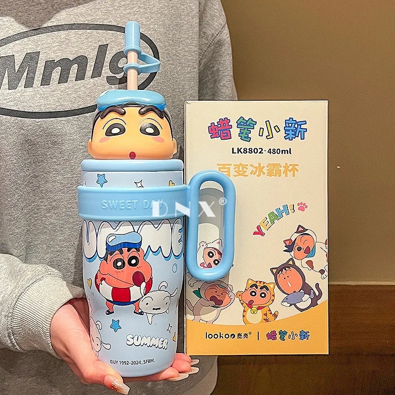 800Ml Crayon Shin-Chan 316 Stainless Steel Thermos Cup Cute Cartoon Doll Couple Water Cup Large Capacity Straw Cup Gift Toys