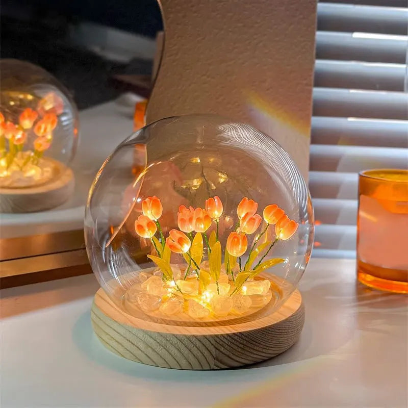 Lámpara de noche con tulipán artificial YOMDID, hecha a mano, lámpara de noche LED para dormitorio, decoración, regalos de cumpleaños y Navidad