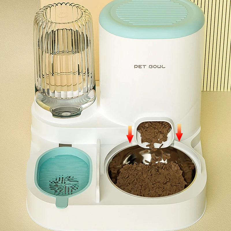 Comedero automático para gatos, cuenco de comida para gatos de gran capacidad con fuente de agua, dispensador para perros pequeños y gatos, contenedor de almacenamiento de alimentos