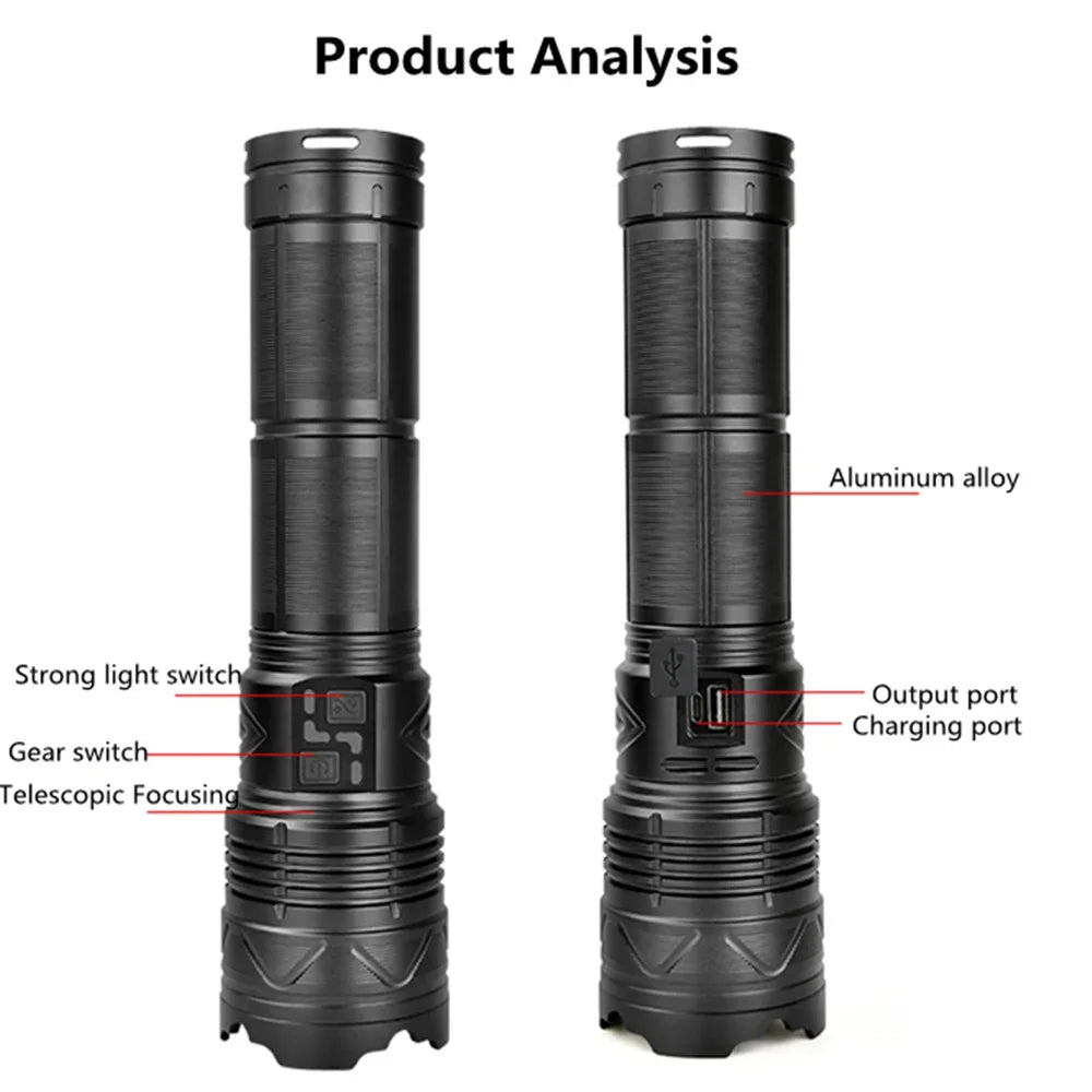 Powerful GT60 LED Flashlight Super Bright Long Range Torch Rechargeable Most Powerful Outdoor Tactical Hand Lamp Camping Lantern