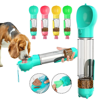 Botella de agua portátil multifunción para perros, comedero para mascotas, cuenco para beber de viaje, dispensador de excrementos, botella de agua para cachorros a prueba de fugas