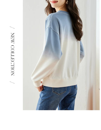 VIMLY Loose Gradient Sweatshirts for Women  Autumn Fashion Casual Round Neck Pullovers Long Sleeve Tops Female Clothes M2967