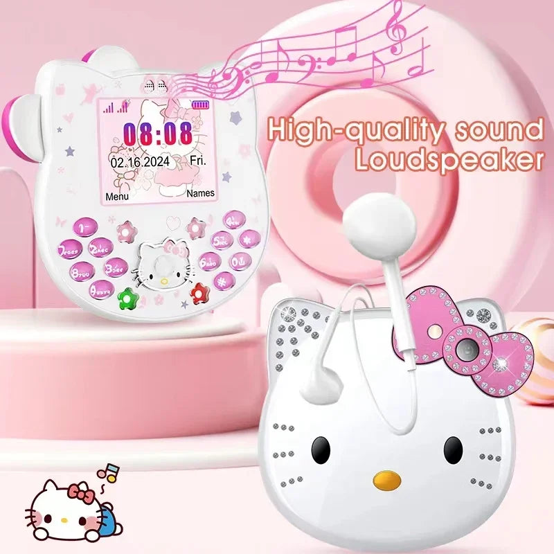 2024Hot Sanrio Hello Kitty Kawaii Mini Flip Phone I68 Girl Mobile Phone Student Anime Phone Music Mobile Phone Kid Birthday Gift