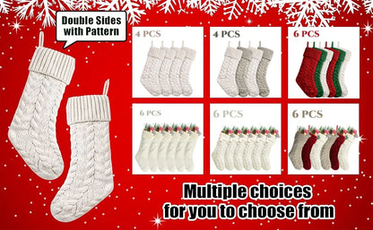 4/6PCS Christmas Stockings Knit Xmas Stockings 18 In Large Fireplace Hanging Stockings For Holiday Christmas Tree Party Decor