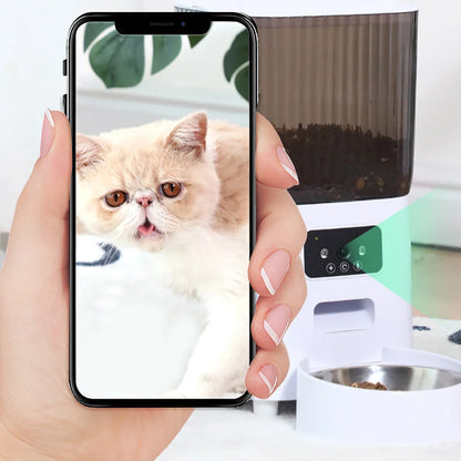5L Pet Feeder with Camera Automatic Cat Feeder Smart Dog Food Dispenser WiFi Timing Stainless Steel Feeding Bowl（No 5V 2A Plug）