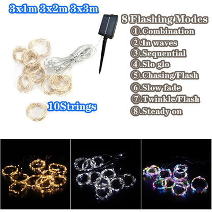 6X3M 3X3M Solar Curtain Light Outdoor Led Icicle Light 8 Modes Waterfall Christmas Fairy String Light for Garden Patio Decor