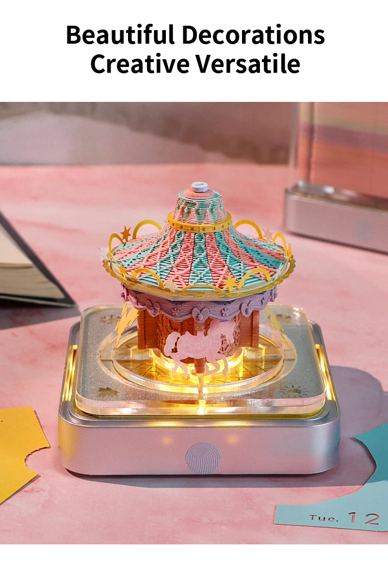 3D Calendar 2025 Memo Pad Omoshiroi Block Carousel Blue Notepad Artistic 3D Paper Art Sculpture Model Desk Ornaments Novel Gift