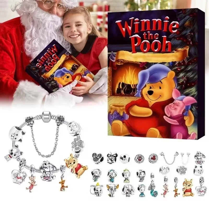Stitch Mickey Christmas Advent Calendar Disney Bracelets 24 Days Xmas Countdown Calendar Diy Jewelry Making Kit Kid'S Gifts
