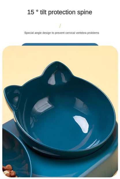 Triple Cat Bowls Pet Feeder, 2-in-1 Double Bowls With Automatic Drinking Bottle, Tilted And Rotatable Design For Cats And Dogs