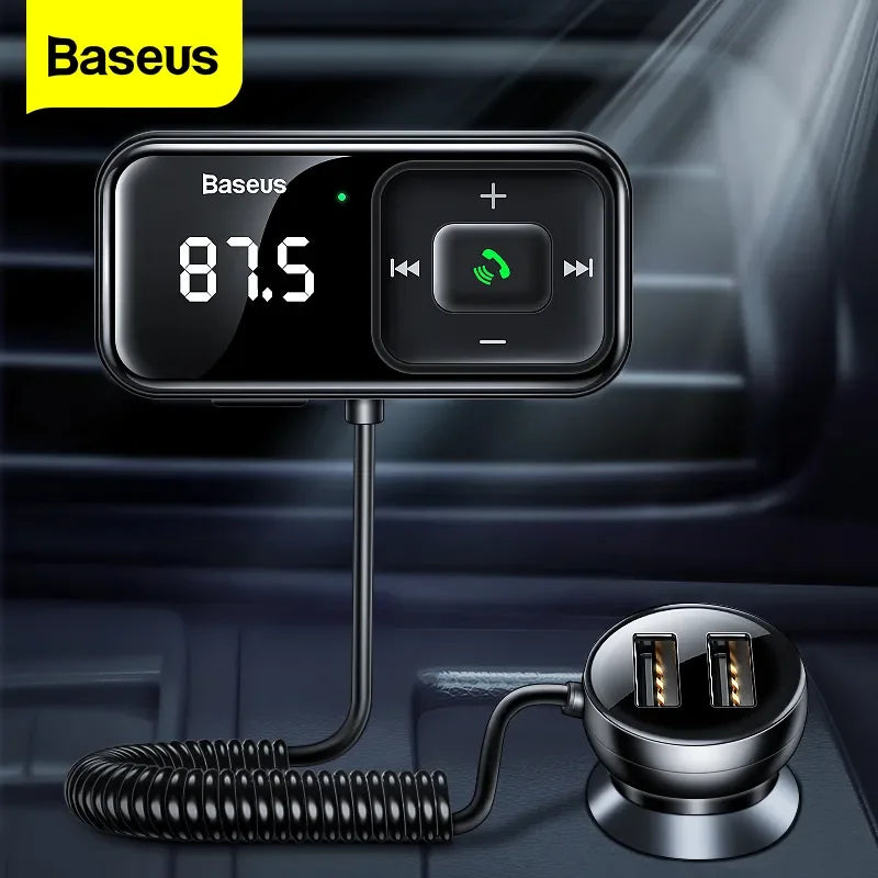 Transmisor FM para coche Baseus, compatible con Bluetooth 5.0, cargador USB para coche, kit manos libres auxiliar inalámbrico, modulador de radio para coche, reproductor MP3