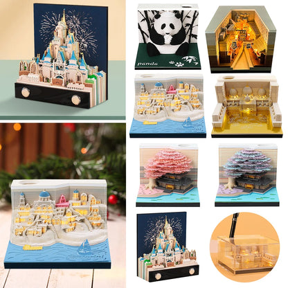 2024 Time Piece Calendar with Light Sculpture Notepad 3D Memo Pad Calendar Tear-Away for Home Office Desktop Decoration Gift