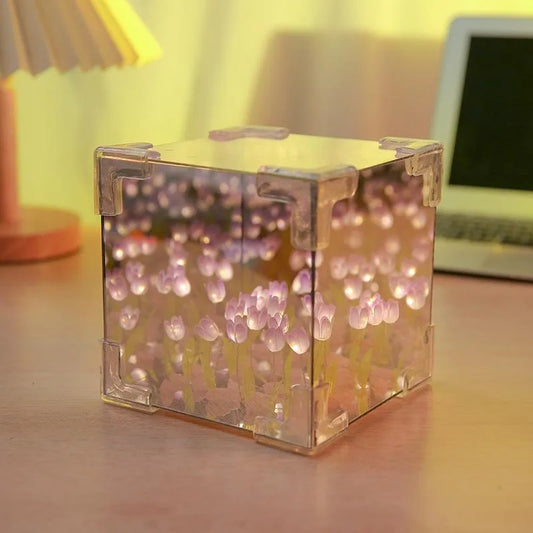 Tulip light lamp Diy Tulip Flower Sea Cube Three-Dimensional Small Night Lamp Material Package for Girlfriend Christmas Gift