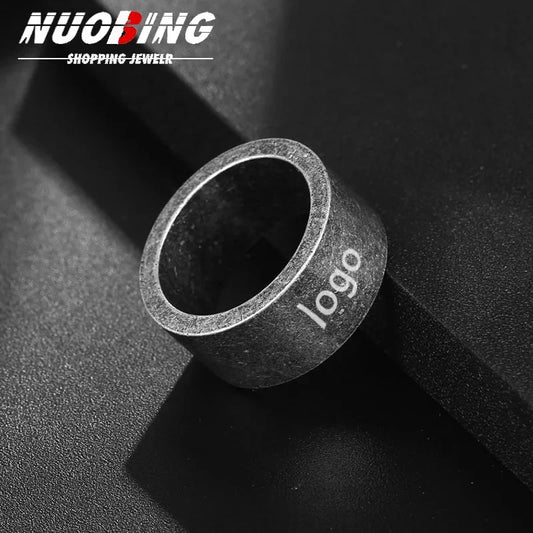 8mm Classic Customized Logo Men's Stainless Steel Personalized Vintage Men's Ring Wedding Party Commemorative Jewelry Gifts