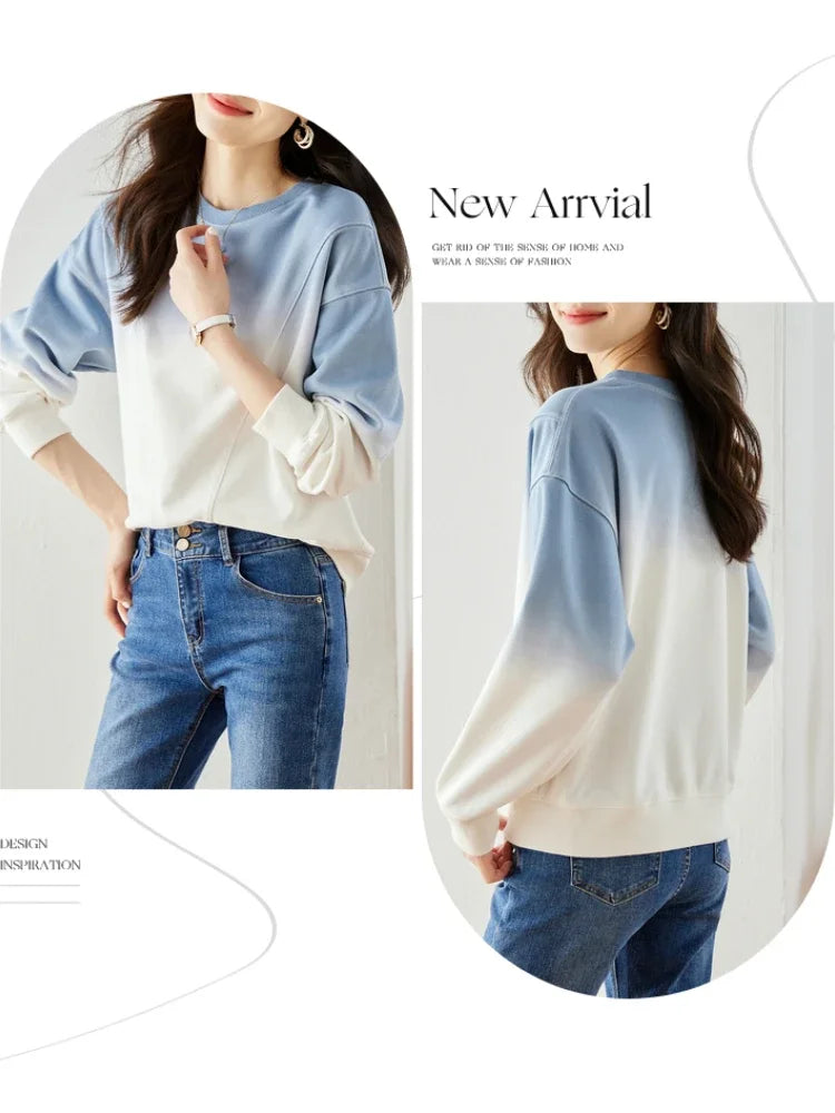 VIMLY Loose Gradient Sweatshirts for Women  Autumn Fashion Casual Round Neck Pullovers Long Sleeve Tops Female Clothes M2967