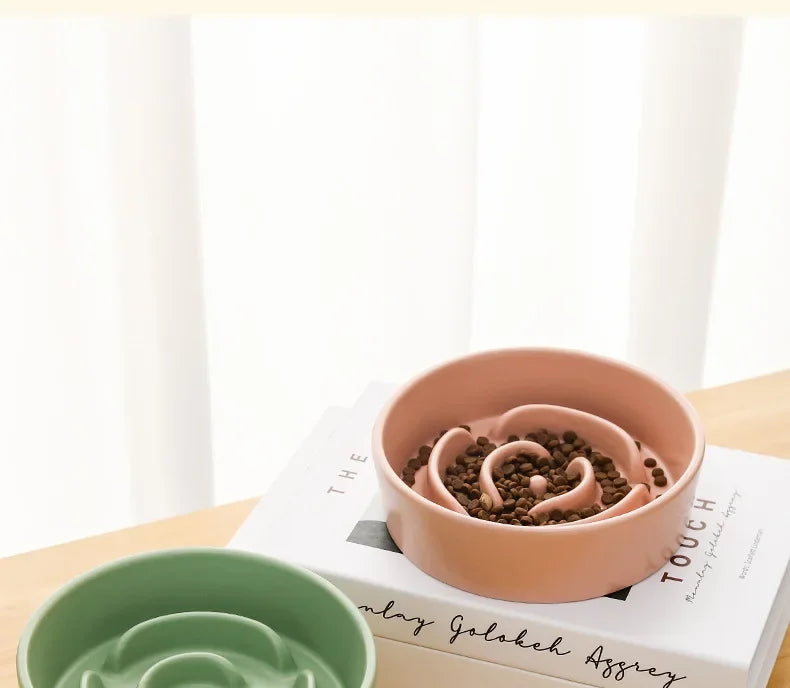 Slow Feeder Cat Bowl Ceramic Cat Food Bowl for Cervical Spine Protection Anti-choking Cat Slow Feeding Dish Bowl Pet Supplies