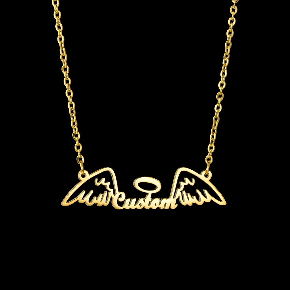 Atoztide New Personalized Custom Name Wing Necklaces Letters Stainless Butterfly Pendant Chain for Women Christmas Jewelry Gift