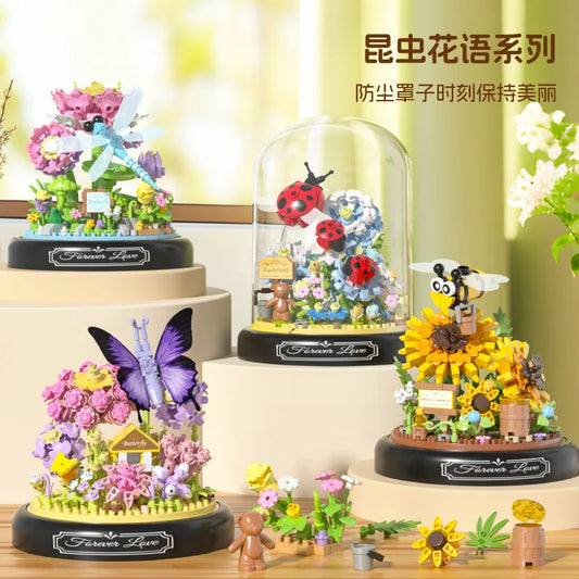 Adults Bouquet Flowers Micro Building Blocks Construction Set for Children Girl 9 to 12 Years Old Animal Insert Mini Bricks Toys