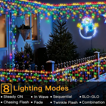 Outdoor Eaves Decoration 7.5M 160Leds Solar lcicle string Lights 8 Lighting Modes Christmas Halloween Party Holiday Lights