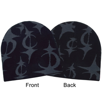 2024 New Knitted Hat Front And Back Jacquard Star Pattern, Street Fashion Trend Personality Skullcap Adult Hat