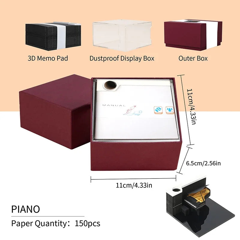 3D Piano Table Calendar Memo Pad Creative Exquisite Handicrafts Souvenirs DIY Desk Decoration New Year Gift for Office School
