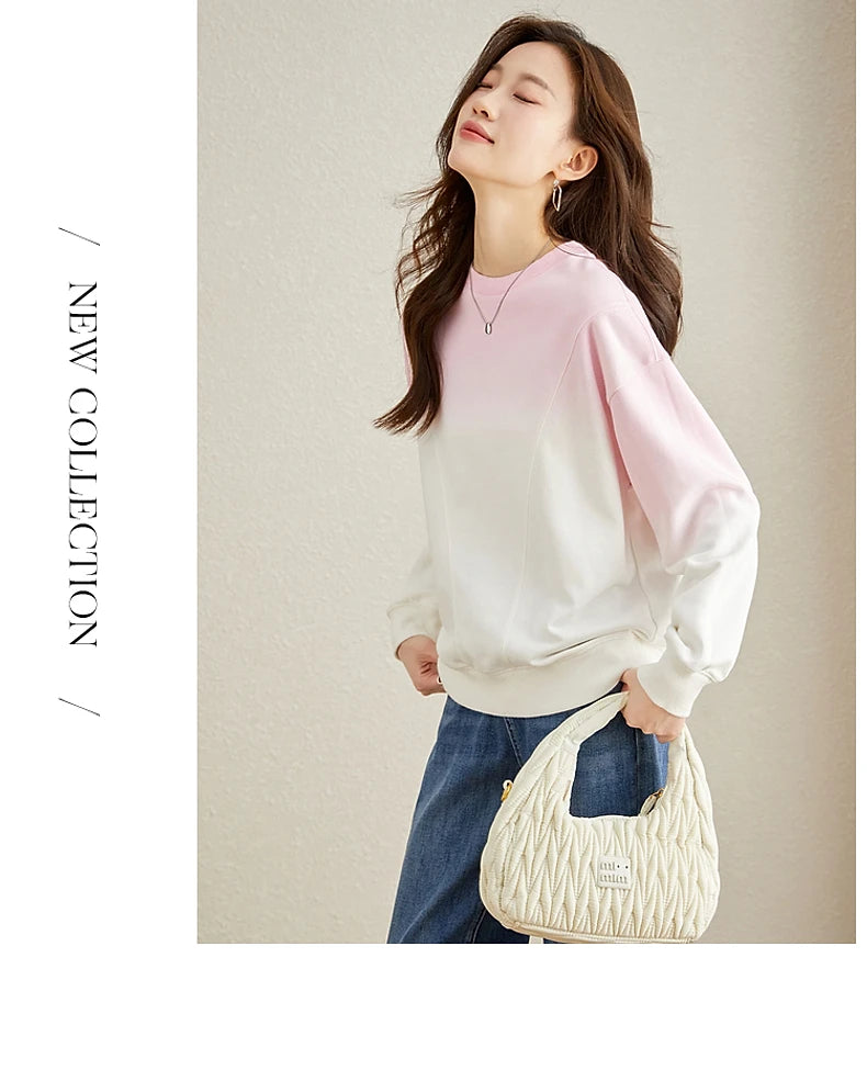VIMLY Loose Gradient Sweatshirts for Women  Autumn Fashion Casual Round Neck Pullovers Long Sleeve Tops Female Clothes M2967