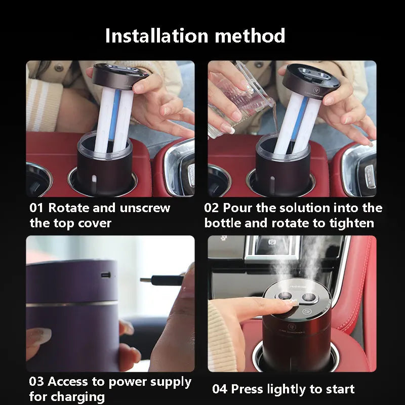 Vehicle Humidifier H2O Ultrasonic Spray 200ML Smart Work Usb 1500mah Wireless Perfume Aroma Diffuser Visable Dual Humidification