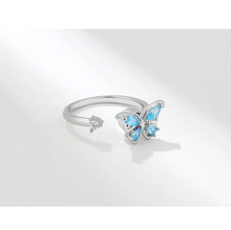 Blue Fidget Spinner Ring Anxiety for Women Multiple Crystal Flower Butterfly Animal Ring Rotate To Anti Stress for Wedding Party