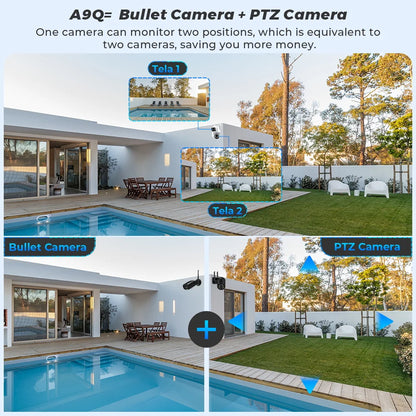 Cámara BESDER 4K 8MP Wifi PTZ para exteriores con pantallas duales, detección humana, lentes duales, protección de seguridad de 4MP, cámara IP, audio, aplicación iCSee