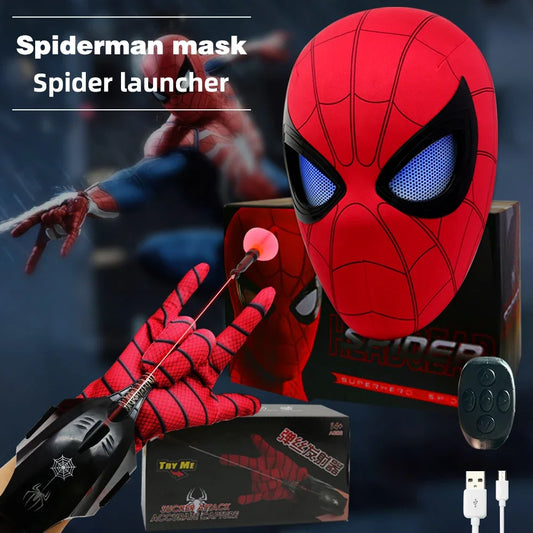Spiderman Toy Mask Eye Movable Launcher Soft Bullet Gun Suction Cup Ejection action figure spider man Masks Kids Christmas Gifts