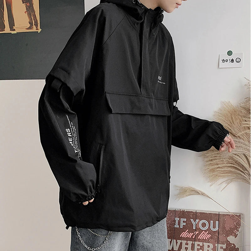 2024 New Autumn Streetwear Men Jackets Zipper Up Jacket Windbreaker Harajuku Thin Coats Loose Harajuku Oversized Outwear